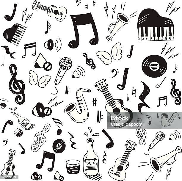 Vetores de Mão Desenhada Conjunto De Ícones De Música e mais imagens de Música - Música, Instrumento musical, Rabisco - Desenho