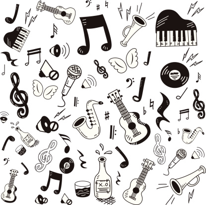 Hand drawn music icon set on white background
