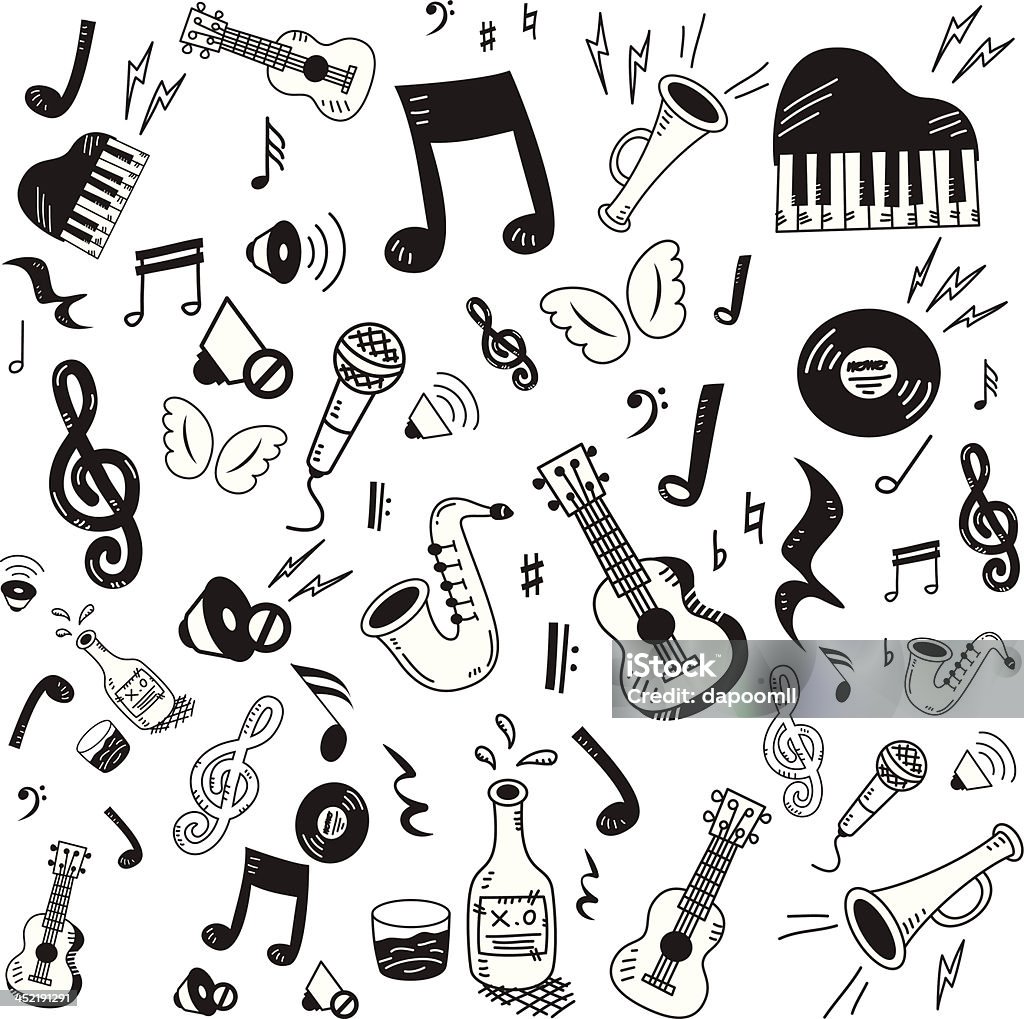 Hand drawn music icon set Hand drawn music icon set on white background Music stock vector