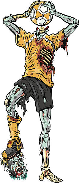 Zombie Soccer Player Vector Cartoon Vector cartoon illustration of a decayed zombie soccer player who has confused the ball for his missing head. Colors can be changed to whatever team is desired. clip art of rib cage stock illustrations