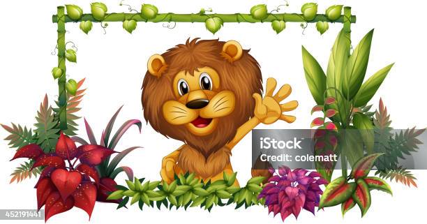 Leão Em Um Frame Colorido - Arte vetorial de stock e mais imagens de Animal - Animal, Bambu - Material, Boca de animal