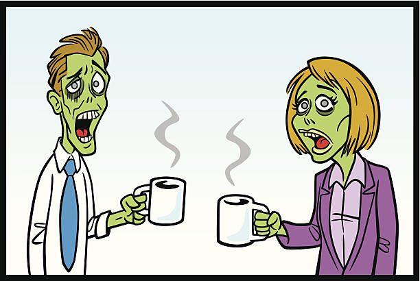 Zomibe Workers With Coffee Great illustration of a pair of zombie workers having a coffee break. Perfect for a workplace illustration. EPS and JEPG files included. Be sure to view my other illustrations, thanks! tired woman coffee stock illustrations