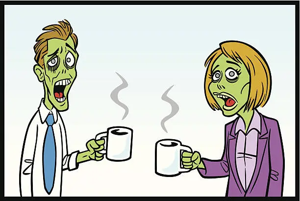 Vector illustration of Zomibe Workers With Coffee