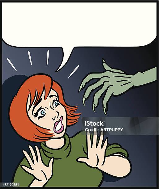 Woman In Fear Of Monster Hand Stock Illustration - Download Image Now - 1950-1959, Women, Adult