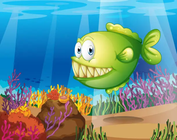 Vector illustration of green piranha