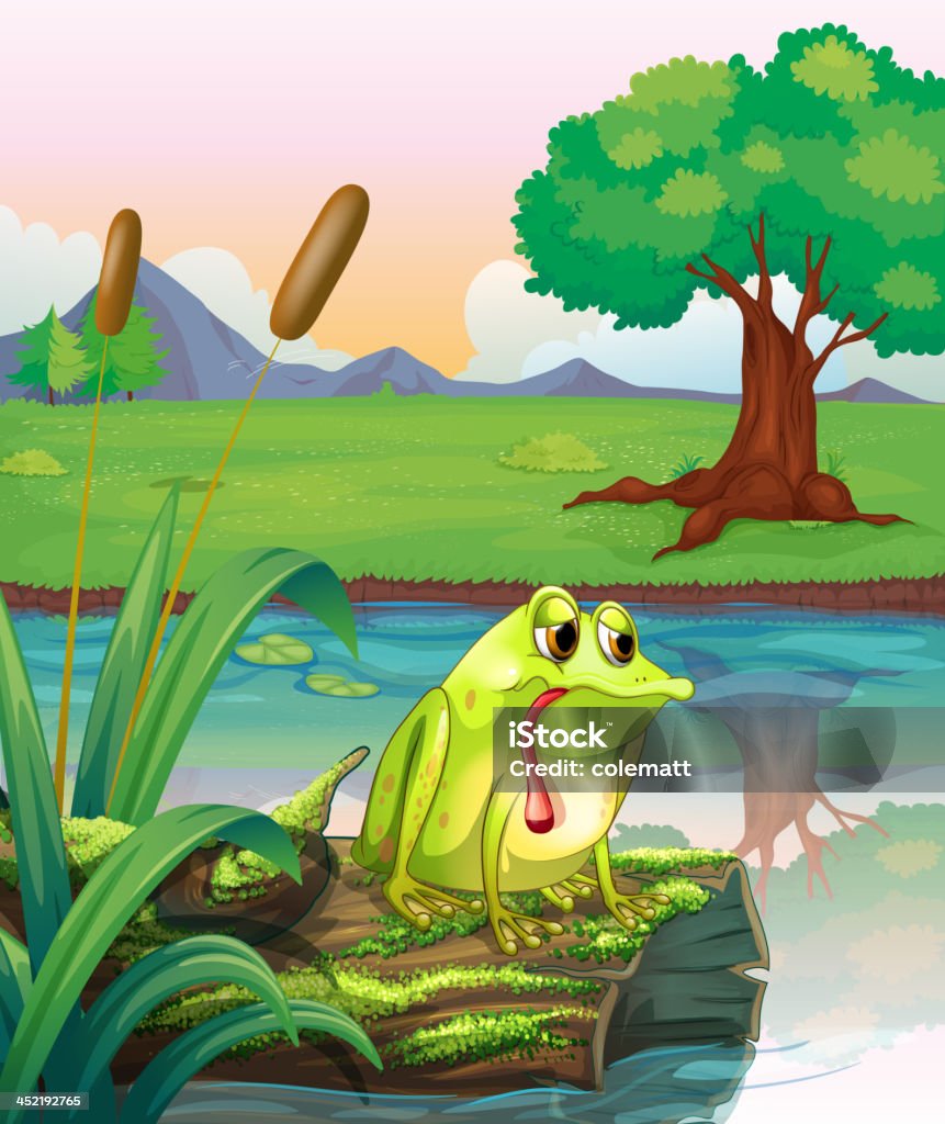 Samotny frog nad drewna z alg - Grafika wektorowa royalty-free (Ilustracja)