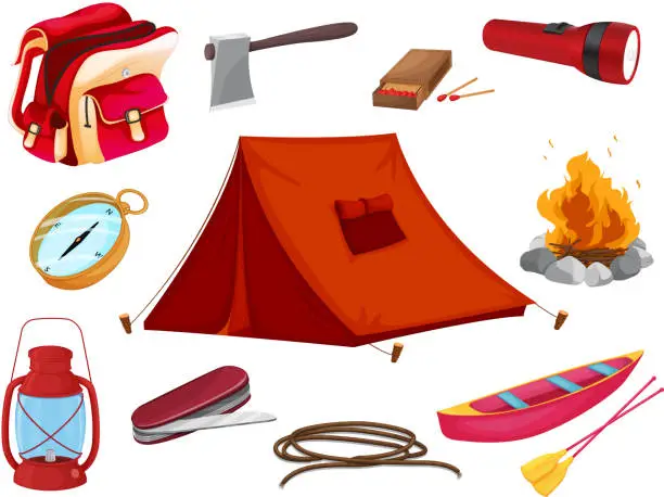 Vector illustration of Various objects of camping