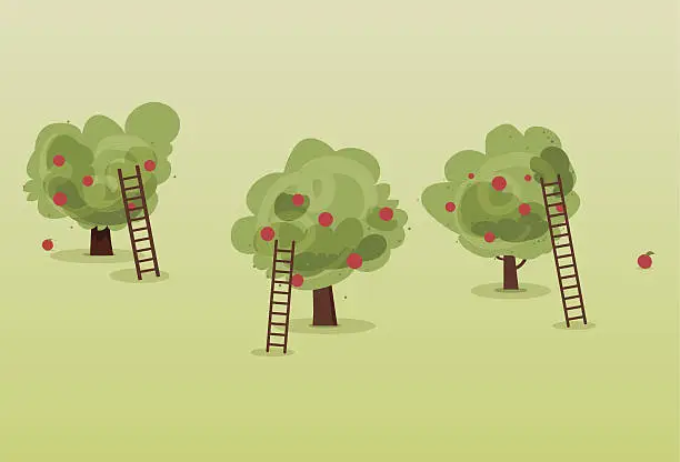 Vector illustration of Apple Tree Harvest