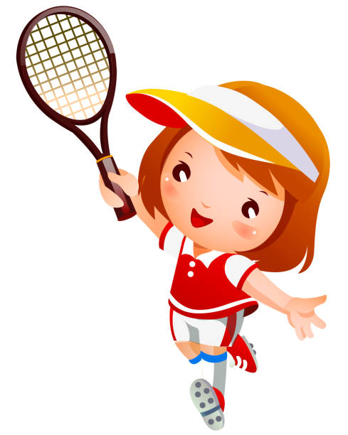 여자아이 게임하기 테니트 - tennis child white background sport stock illustrations