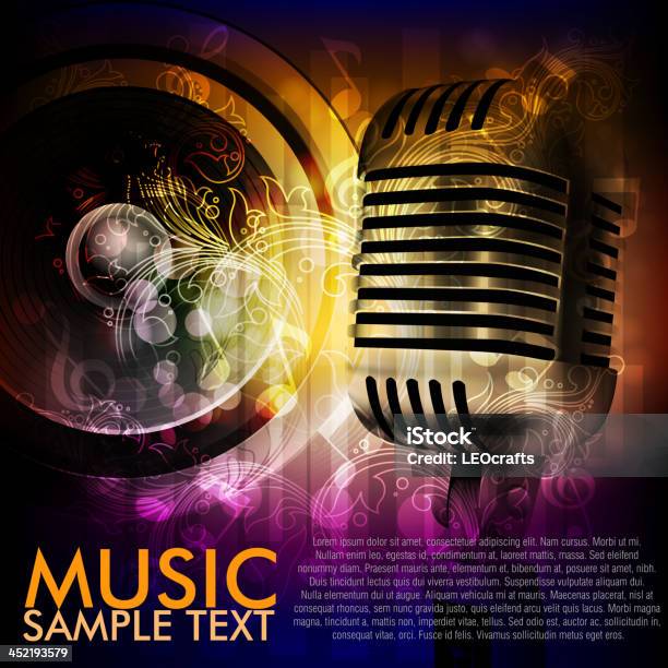 Abstract Music Background With Microphone Stock Illustration - Download Image Now - Microphone, Musical Note, Backgrounds