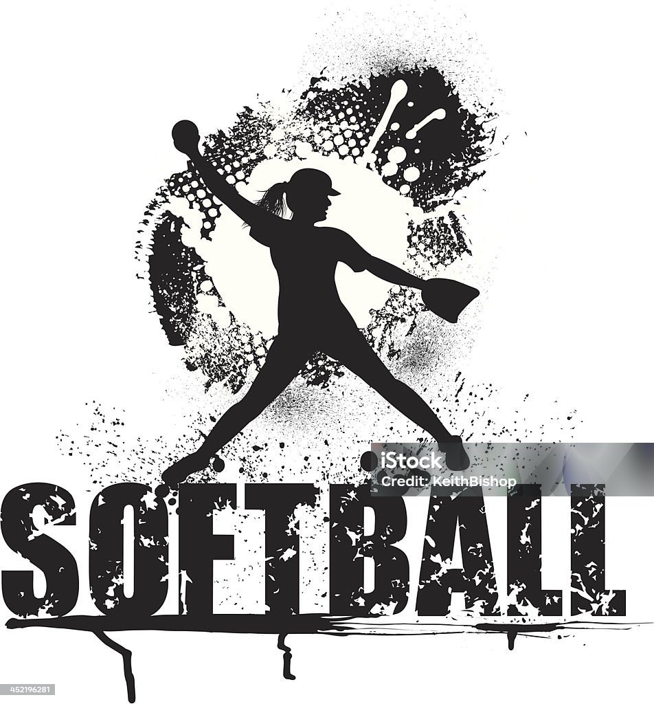 Girls Softball Pitcher Grunge Style - All-Star Grunge Style Illustration of a Girls Softball Pitcher, All-Star with type. Great for a spread or t-shirt graphic. Check out my "Baseball Summer Sport" light box for more. Softball - Ball stock vector