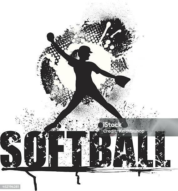 Girls Softball Pitcher Grunge Style Allstar Stock Illustration - Download Image Now - Softball - Ball, Softball - Sport, Women