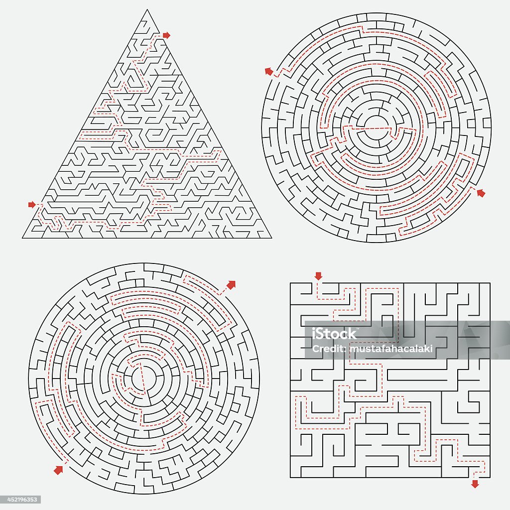 Maze set with solutions Different type of mazes with solutions. Aics3 and hi-res jpg files are included. Maze stock vector