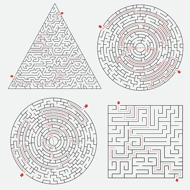 Vector illustration of Maze set with solutions