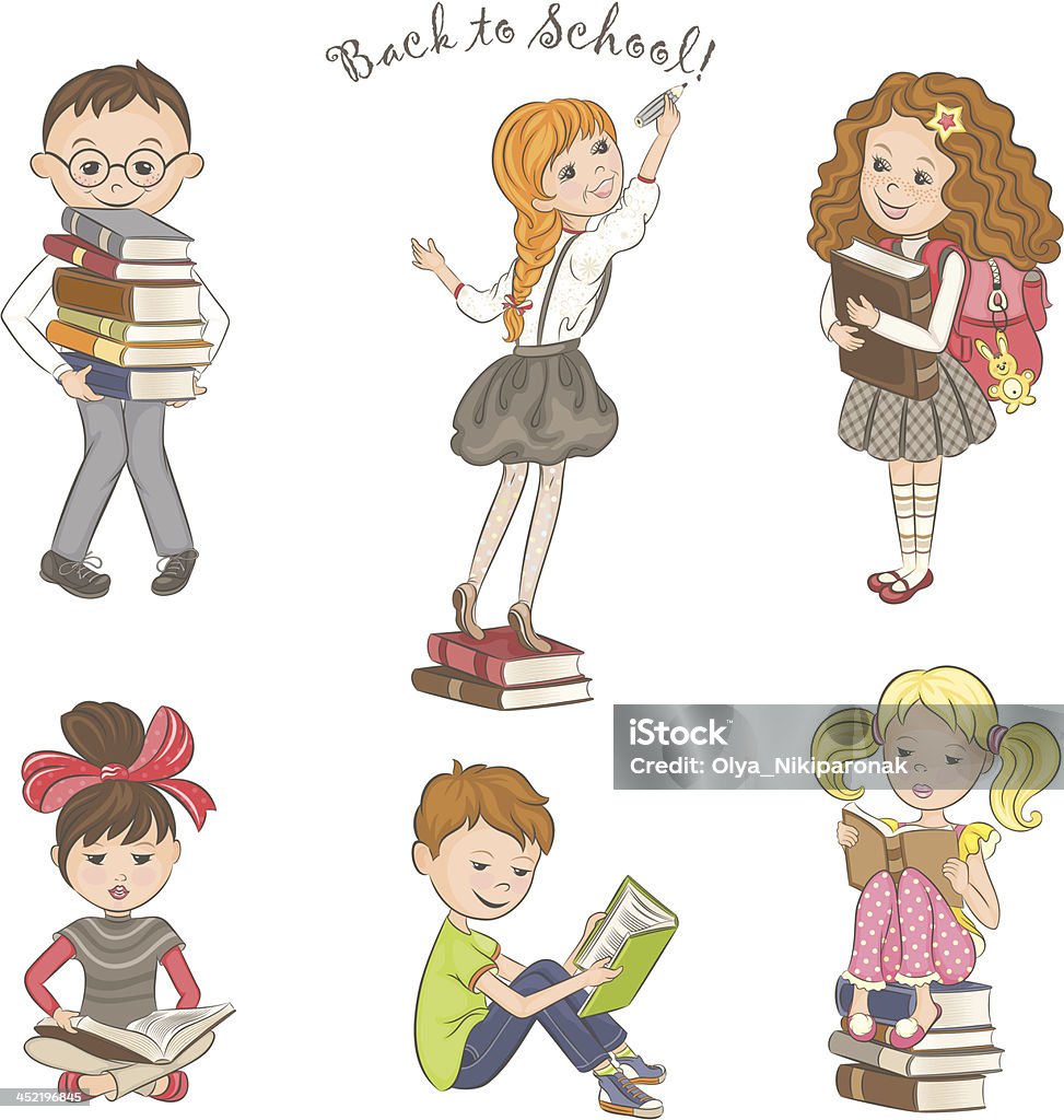 Children with books. Collection children with books, vector illustration. Announcement Message stock vector