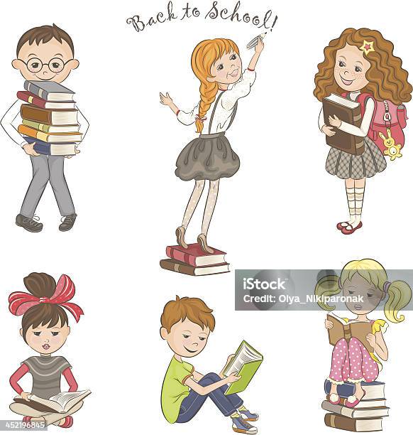 Children With Books Stock Illustration - Download Image Now - Announcement Message, Back to School, Book