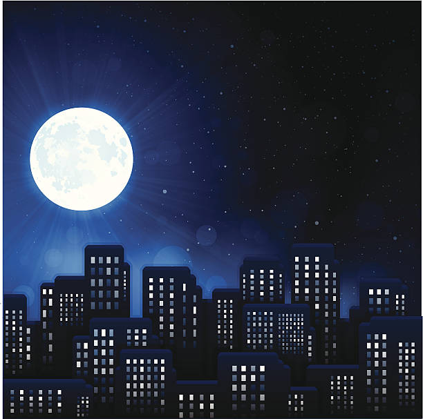 Urban Night City Urban night city background. EPS 10 file. Transparency effects used on highlight elements. planetary moon illustrations stock illustrations