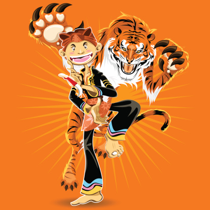 Man Performing Tiger Style Pencak Silat Indonesian or Malaysian Martial Arts. Useful As Icon, Illustration And Background For Martial Art Theme.
