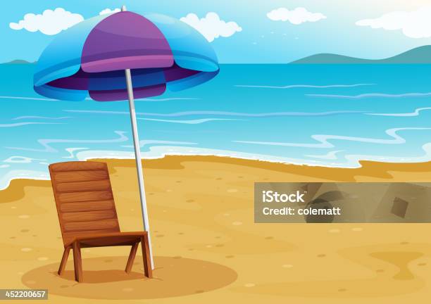 Strand Mit Entspannenden Hölzernen Liege Unter Einem Sonnenschirm Stock Vektor Art und mehr Bilder von Bildkomposition und Technik