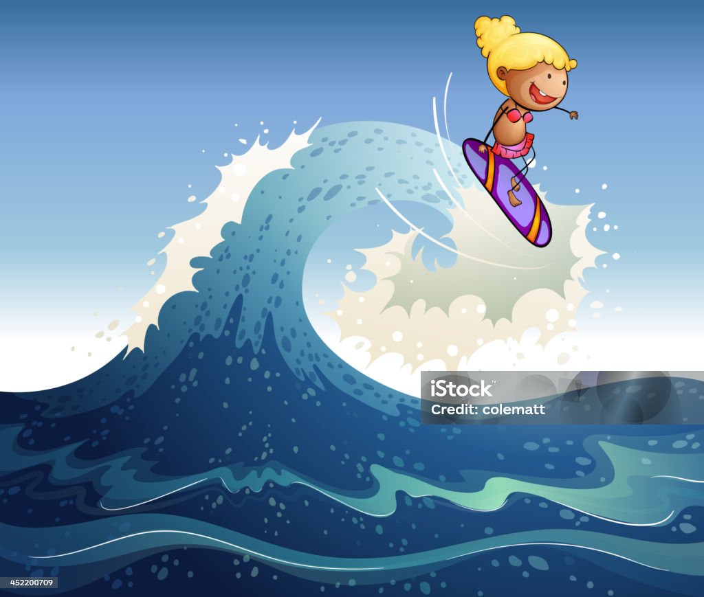 Fille avec grosses vagues de surf - clipart vectoriel de Enfant libre de droits