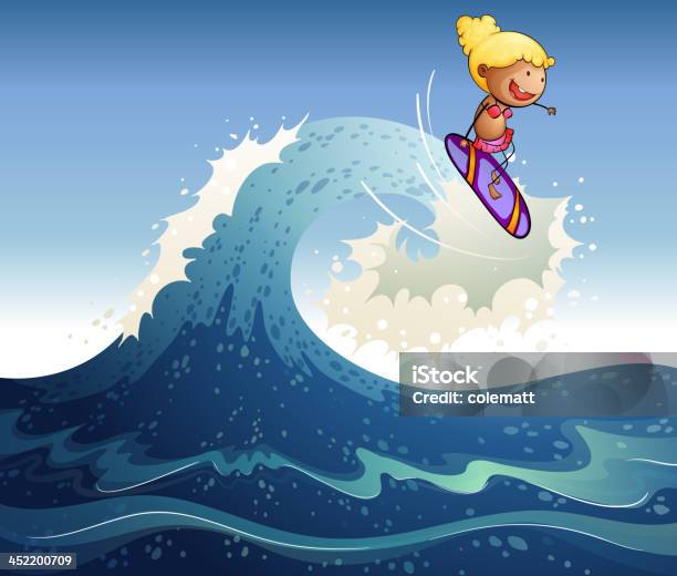 Fille Avec Grosses Vagues De Surf Vecteurs libres de droits et plus d'images vectorielles de Enfant - Enfant, Surf, Vague