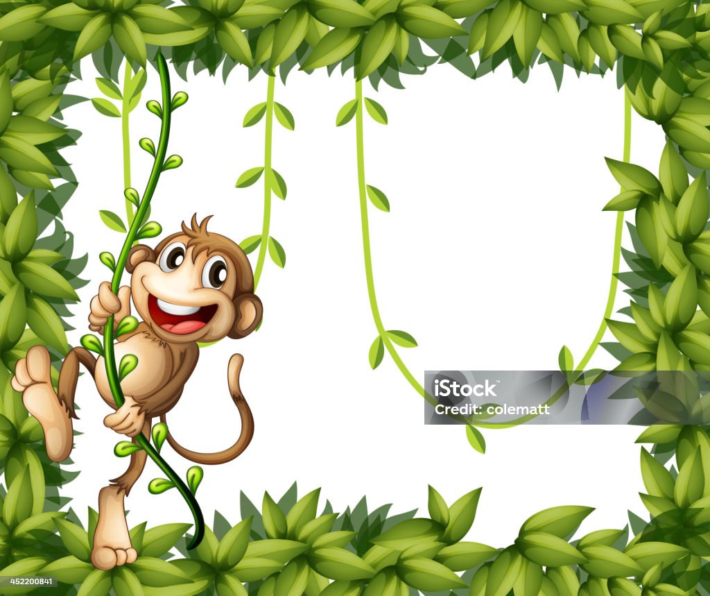 Monkey In A Leafy Frame Stock Illustration - Download Image Now - Abdomen,  Animal, At The Edge Of - iStock