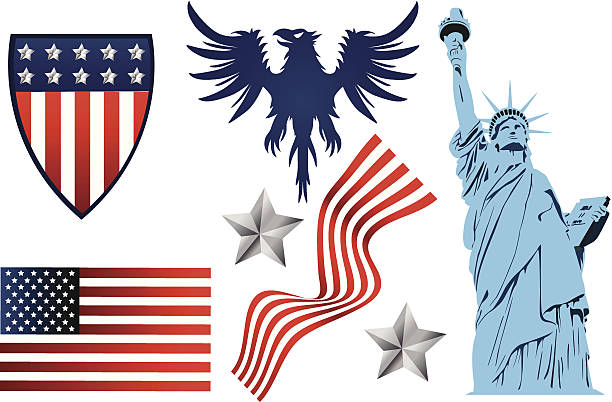 Symbols of America Symbols of America statue of liberty replica stock illustrations