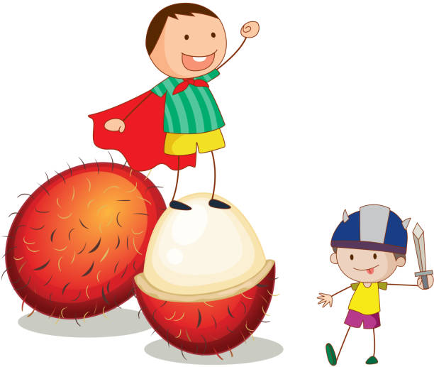 boys and fruit boys and fruit on a white background rambutan stock illustrations