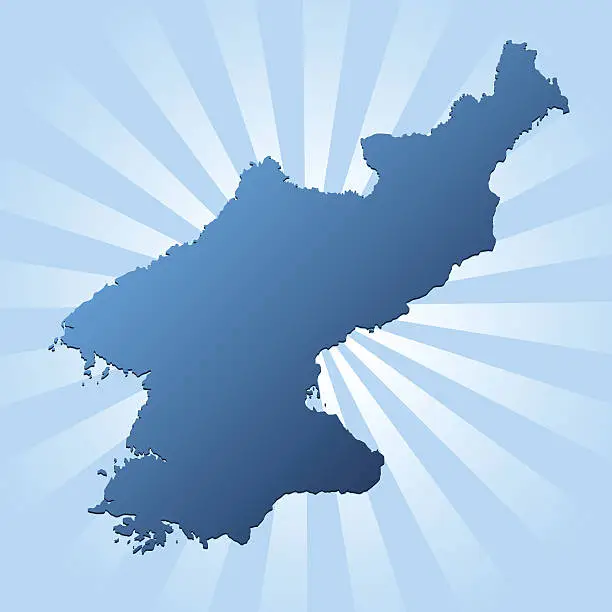 Vector illustration of North Korea map blue rays