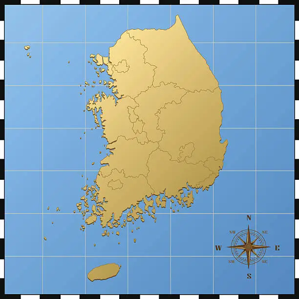 Vector illustration of South Korea map with compass rose