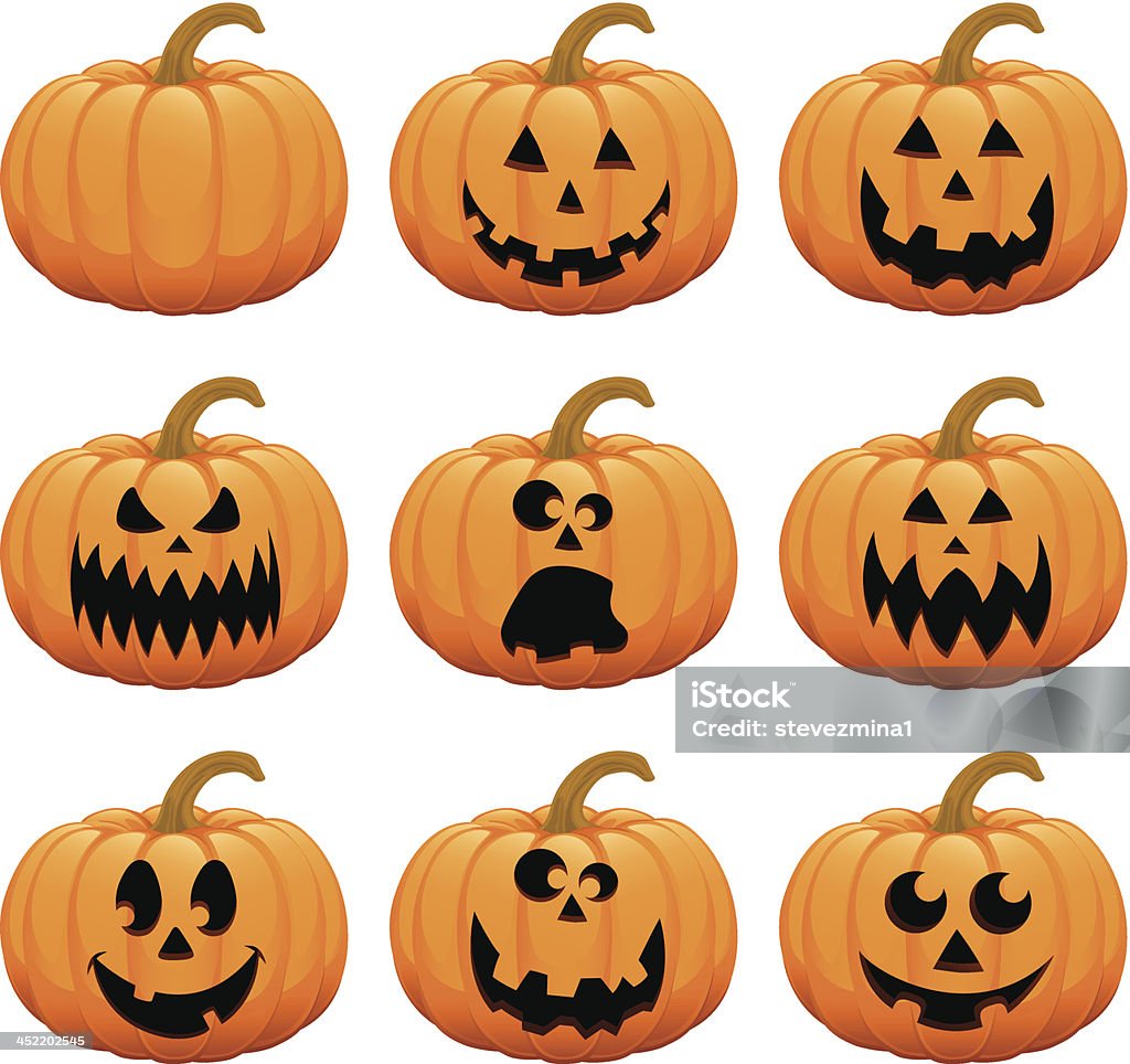 Halloween Kürbis Jack O'Lantern Vektor-Illustration Kollektion - Lizenzfrei Riesenkürbis Vektorgrafik