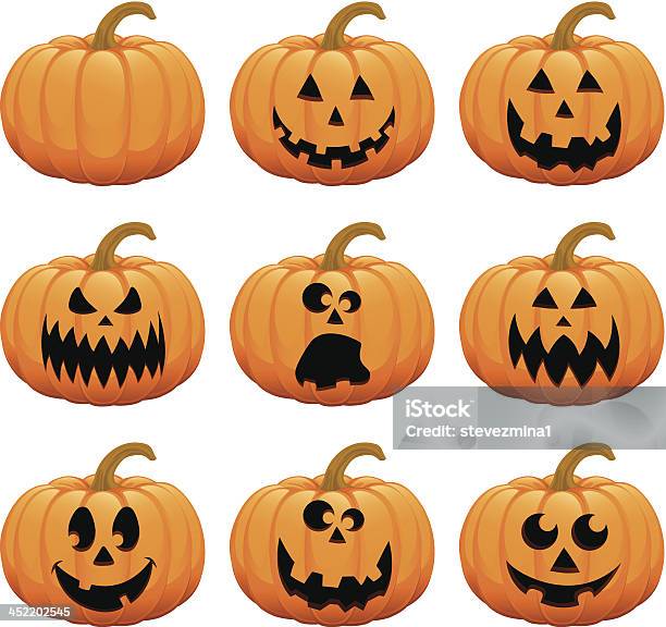 Halloween Kürbis Jack Olantern Vektorillustration Kollektion Stock Vektor Art und mehr Bilder von Riesenkürbis