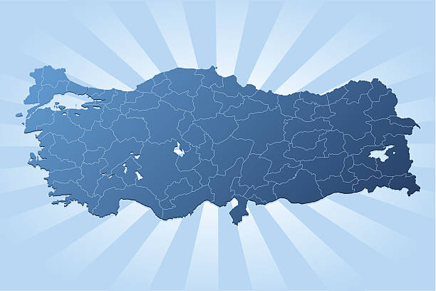 illustrazioni stock, clip art, cartoni animati e icone di tendenza di mappa raggi blu turchia - turchia