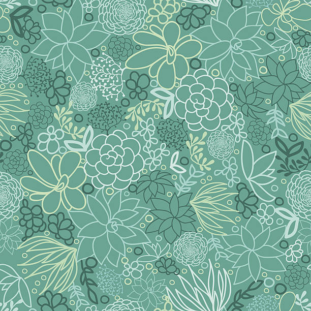 succulents seamless pattern di sfondo verde - illustrazione arte vettoriale