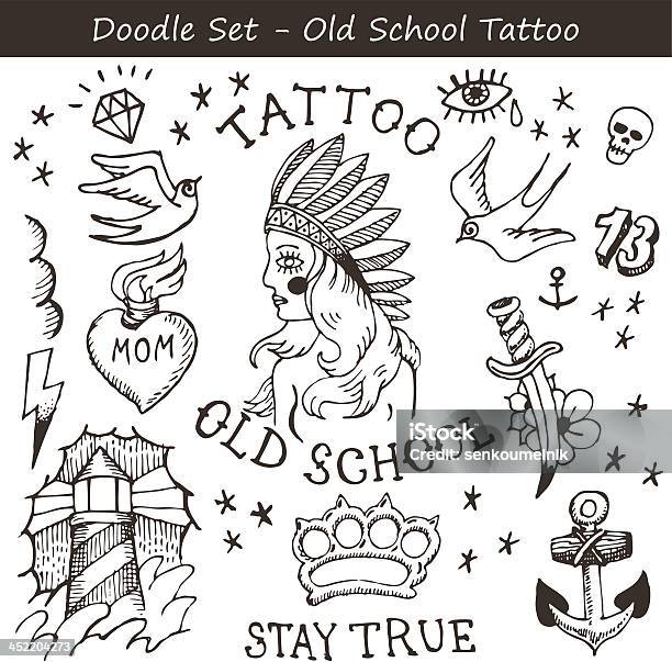 Tattoo Doodles Stock Illustration - Download Image Now - Dagger, Heart Shape, Adult