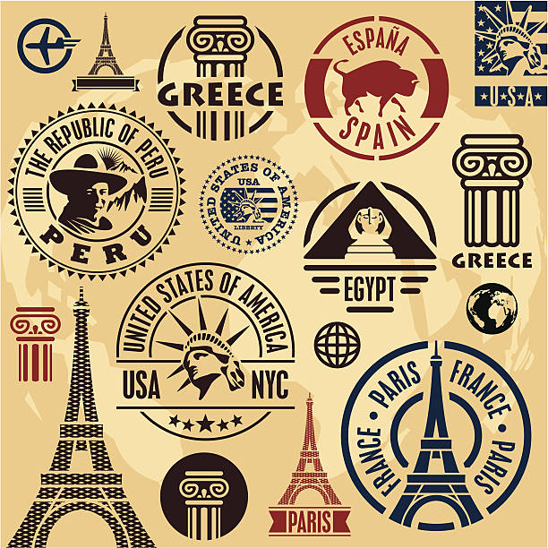 ilustrações, clipart, desenhos animados e ícones de selos de viagem - postcard french culture france postage stamp