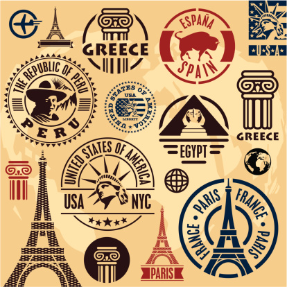 Travel stamps. Travel icons set. Travel labels collection.
