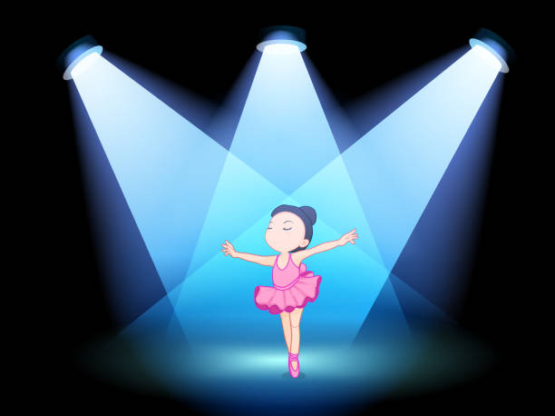 kleines mädchen tanzen ballett mit deckenspots - women little girls teenage girls one person stock-grafiken, -clipart, -cartoons und -symbole