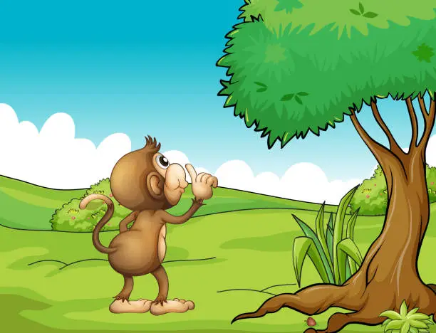 Vector illustration of Monkey looking at the tree