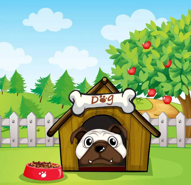 Vector illustration of Dog inside a doghouse