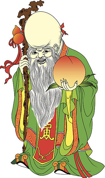 illustrazioni stock, clip art, cartoni animati e icone di tendenza di il dio della longevità - chinese god