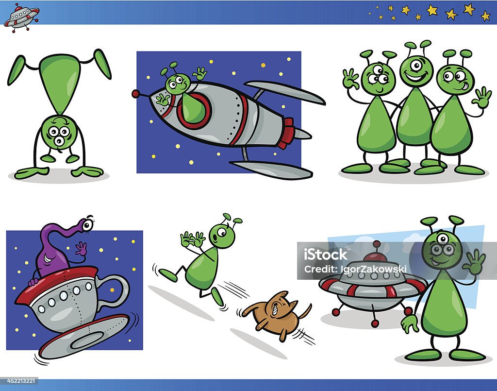 Les étrangers ou Martians ensemble de personnages de dessins - clipart vectoriel de Bizarre libre de droits