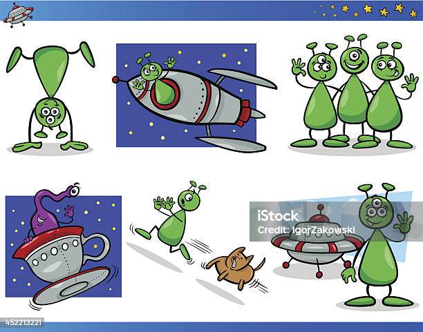 Cudzoziemców Lub Martians Kreskówka Znaków Zestaw - Stockowe grafiki wektorowe i więcej obrazów Biegać - Biegać, Clip Art, Dowcip rysunkowy
