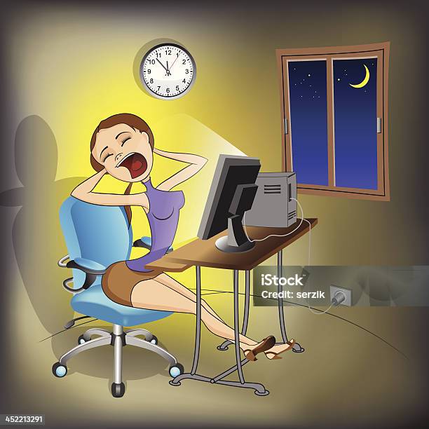 Tired Girl Stock Illustration - Download Image Now - 12 O'Clock, Adult, Boredom