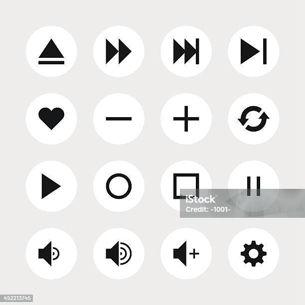 Media Player Sign Black Pictogram White Icon Circle Button Stock Illustration - Download Image Now