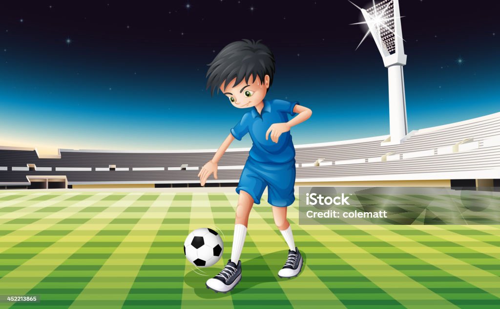Joueur de football dans un bleu uniforme - clipart vectoriel de Adulte libre de droits
