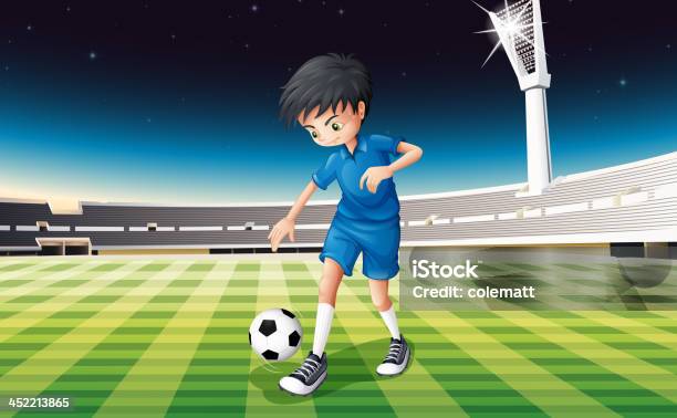 Joueur De Football Dans Un Bleu Uniforme Vecteurs libres de droits et plus d'images vectorielles de Adulte - Adulte, Balle ou ballon, Ballon de football