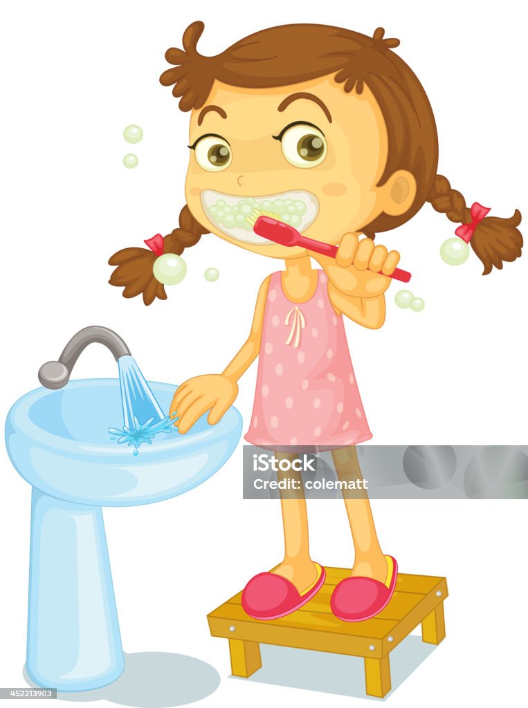 Girl brushing teeth Girl brushing teeth on a white background Adult stock vector