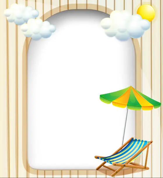 Vector illustration of empty entrance template with an umbrella and a foldable bench