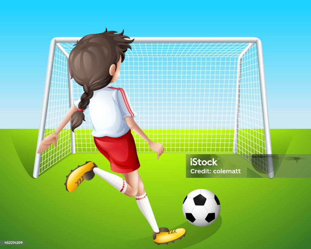 Dziewczyna praktykujących piłki nożnej - Grafika wektorowa royalty-free (Celować)